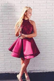 Piece A Line Burgundy Lace Top Homecoming Dresses HZ0509