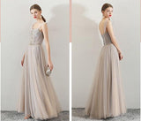 Line Tulle Long Straps Lace Up Back Beaded Prom Dresses,Evening Dress HZ0509