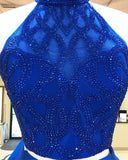 Satin 2 Piece High Neck Beaded A-line Homecoming Dresses HZ0509