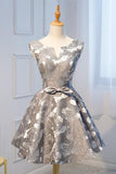 A Line Grey Cheap Short Homecoming Dresses With Bow-not HZ0509