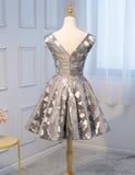 A Line Grey Cheap Short Homecoming Dresses With Bow-not HZ0509