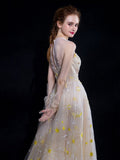 A Line Tulle Long Appliques Prom Dresses, Evening Party Dress HZ0509