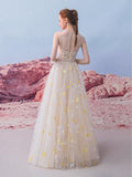 A Line Tulle Long Appliques Prom Dresses, Evening Party Dress HZ0509