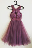 Lace Top A Line Short Tulle Cheap Homecoming Dress HZ0509
