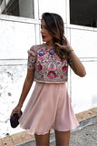 Jewel Short Pink Chiffon Homecoming Party Dress with Sequins Beading HZ0509