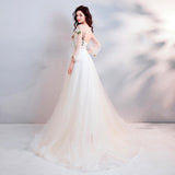A Line Long Sleeves Tulle Appliques Prom Dresses With Flowers HZ0509