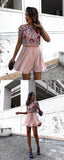 Jewel Short Pink Chiffon Homecoming Party Dress with Sequins Beading HZ0509