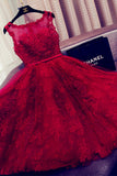 Red A Line Lace Short Sleeveless Homecoming Dresses HZ0509