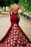 Burgundy Mermaid Long Lace Appliqued Sleeveless Prom Dresses HZ0509