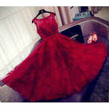 Red A Line Lace Short Sleeveless Homecoming Dresses HZ0509