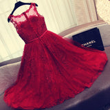 Red A Line Lace Short Sleeveless Homecoming Dresses HZ0509