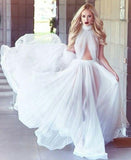 A line Cheap Long Sexy Simple Ivory High Neck Tulle Prom Dress HZ0509