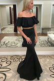 Two Piece Mermaid Off-the-Shoulder Black Prom Dress with Ruffles HZ0509