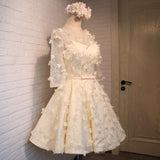 Line Floral Short Round Neck 3/4 Sleeves Homecoming Dresses HZ0509