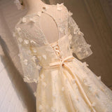 Line Floral Short Round Neck 3/4 Sleeves Homecoming Dresses HZ0509