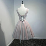 Line Lace Floral Short V Neck Tulle Homecoming Dresses HZ0509