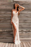 Spaghetti Straps Floor Length Backless Side Slit Appliques Prom Dress HZ0509