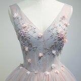 Line Lace Floral Short V Neck Tulle Homecoming Dresses HZ0509