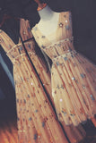 Line Short Tulle Sleeveless Stars V Neck Homecoming Dresses HZ0509
