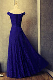 Blue A Line Off Shoulder Lace Long Prom Dresses Evening Dresses HZ0509