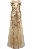 Gold Tulle Sequins Prom Dress,Sweetheart Long Bridesmaid Dresses HZ0509