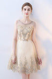 Line Round Neck Short Lace Appliques Homecoming Dresses HZ0509