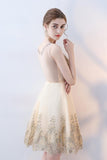 Line Round Neck Short Lace Appliques Homecoming Dresses HZ0509