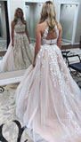 A Line Two Pieces High Neckline Long Lace Formal Prom Dress HZ0509