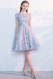 Lace A Line Short Light Blue Homecoming Dresses HZ0509