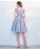 Lace A Line Short Light Blue Homecoming Dresses HZ0509