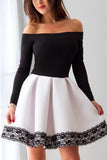 Sleeve White and Black A Line Short Prom Dress,Cheap Homecoming Dresses HZ0509