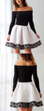 Sleeve White and Black A Line Short Prom Dress,Cheap Homecoming Dresses HZ0509