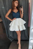 Spaghetti Straps V Neck Lace Top Layers Short Homecoming Dress HZ0509