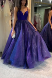 A-Line V Neck Royal Blue Prom Dress Cross Back Evening Dress HZ0509