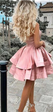 A Line One Shoulder Pink Short Homecoming Dresses HZ0509
