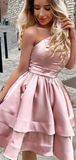 A Line One Shoulder Pink Short Homecoming Dresses HZ0509