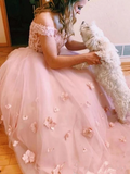 Two-piece V Neck Bridal Dresses Flowers Appliqued Pink Wedding Gowns HZ0509
