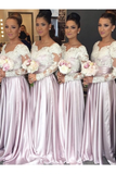 A-Line Long Sleeves Pink Bridesmaid Dress with Lace HZ0509