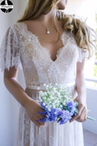 Open Back Romantic A-Line White Lace Long Wedding Dress HZ0509