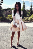 A Line Long Sleeve Satin Short Homecoming Dress, Lace Mini Party Dresses HZ0509