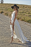 Boho Lace White Beach Wedding Dresses Sexy Open Backs Wedding Gown HZ0509