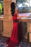 Appliques Chic Red Spaghetti Straps Mermaid V Neck Prom Dresses for Sale HZ0509