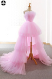 A-line Pink High Low Prom Dress Tulle Formal Dresses Evening Gowns for Sale HZ0509