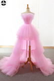 A-line Pink High Low Prom Dress Tulle Formal Dresses Evening Gowns for Sale HZ0509