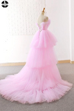 A-line Pink High Low Prom Dress Tulle Formal Dresses Evening Gowns for Sale HZ0509