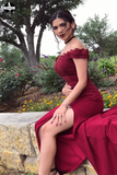 Long Burgundy Mermaid Prom Dresses Off-the-Shoulder Lace Prom Dress HZ0509