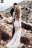 Vintage Long Sleeve Mermaid Lace Applique Wedding Dresses Beach Wedding Gown HZ0509