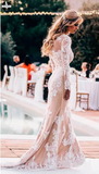 Vintage Long Sleeve Mermaid Lace Applique Wedding Dresses Beach Wedding Gown HZ0509