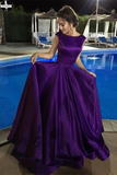 Chic A-line Bateau Regency Satin Simple Long Prom Dress Evening Dress HZ0509