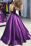 Chic A-line Bateau Regency Satin Simple Long Prom Dress Evening Dress HZ0509